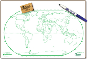 WORLD MAP DOUBLE SIDED DRY ERASE,  11" x 16" Student Response Boards - WMC1116-2x