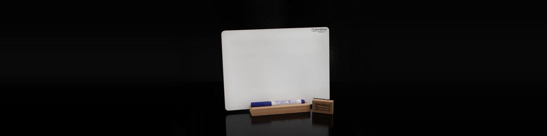DryErase.com double-sided blank student dry erase board on a wooden stand with a marker and eraser